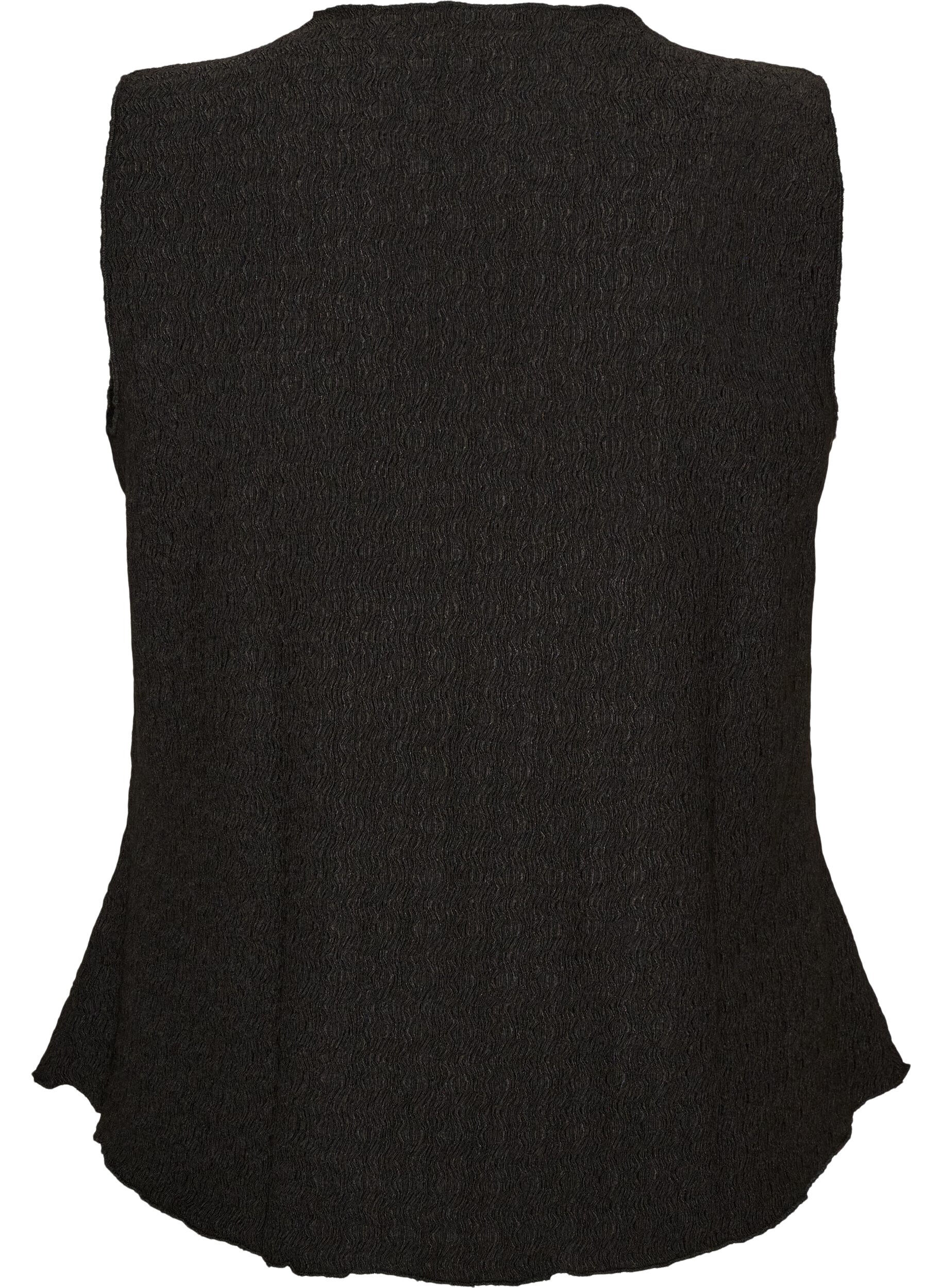 Zizzi&Auml;rml&ouml;s topp med v&aring;gig struktur och kn&auml;ppning, Svart, Packshot image number 1