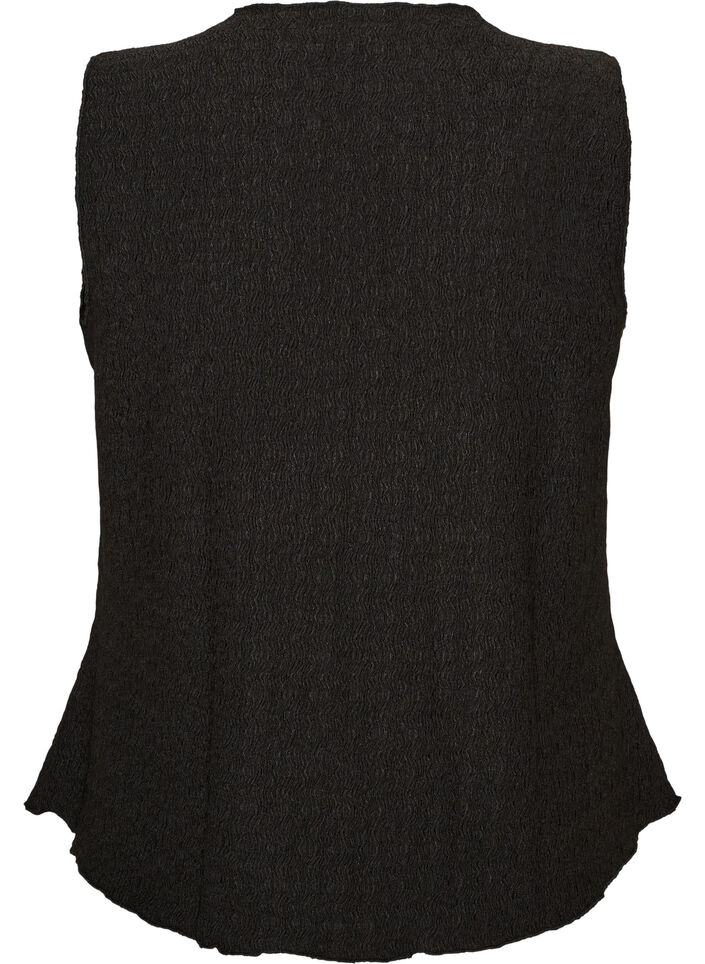 &Auml;rml&ouml;s topp med v&aring;gig struktur och kn&auml;ppning, Svart, Packshot image number 1