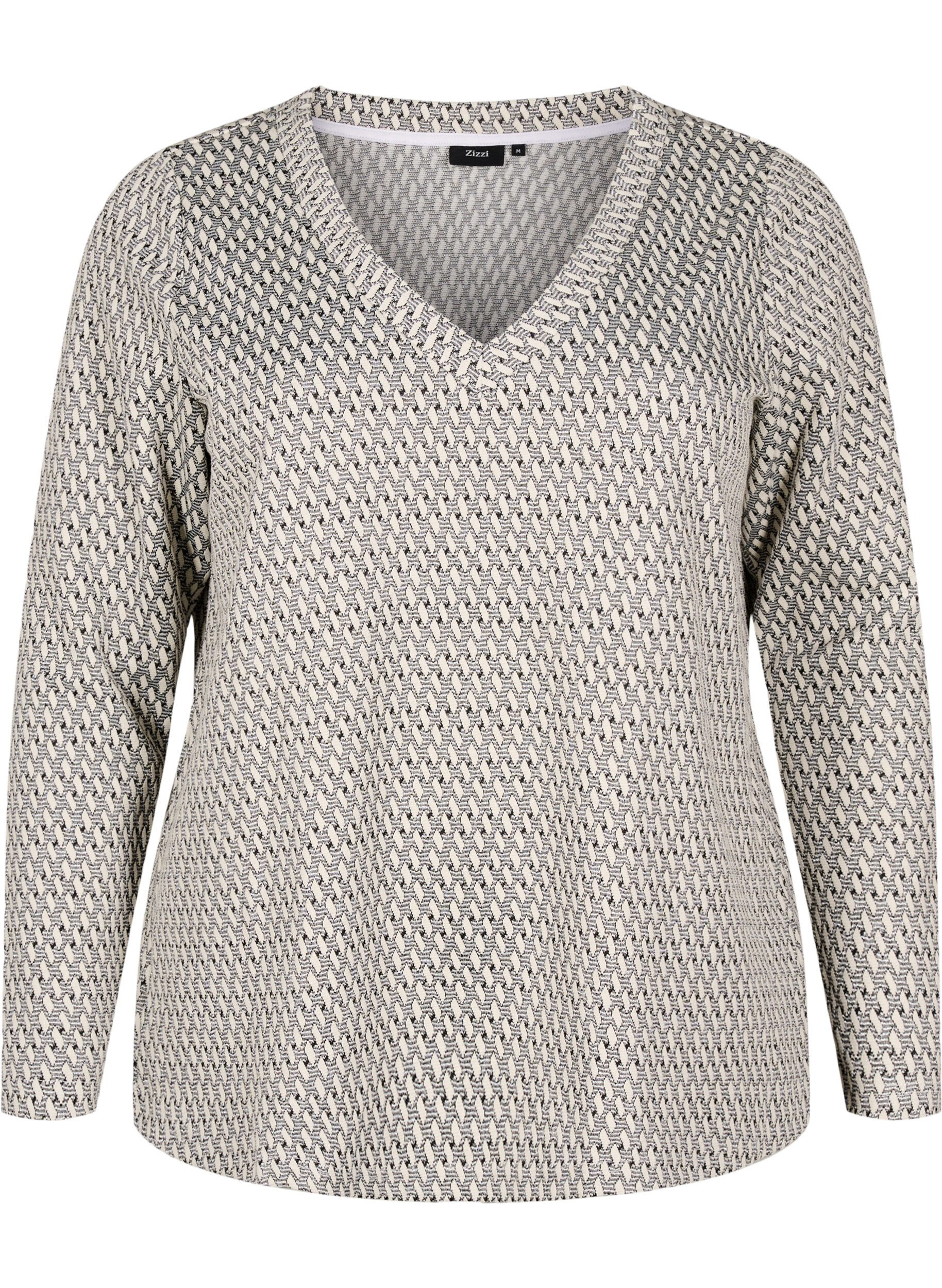 Zizzi Blus med m&ouml;nstrad textur och glittertr&aring;d, Gr&aring;, Packshot image number 0