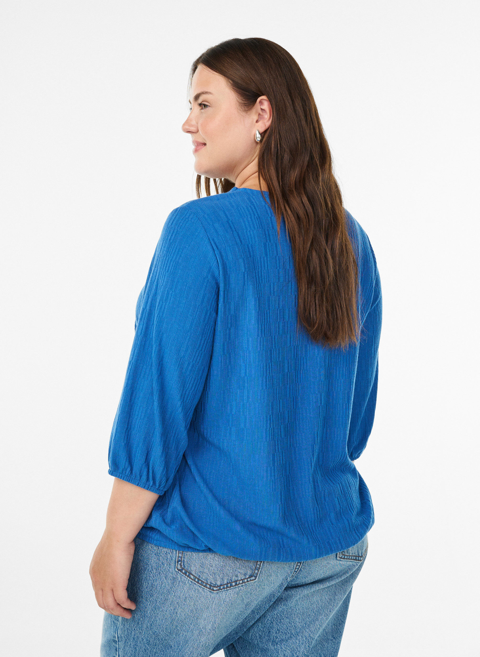 ZizziBlus med struktur och 3/4-&auml;rmar, Bl&aring;, Model image number 2