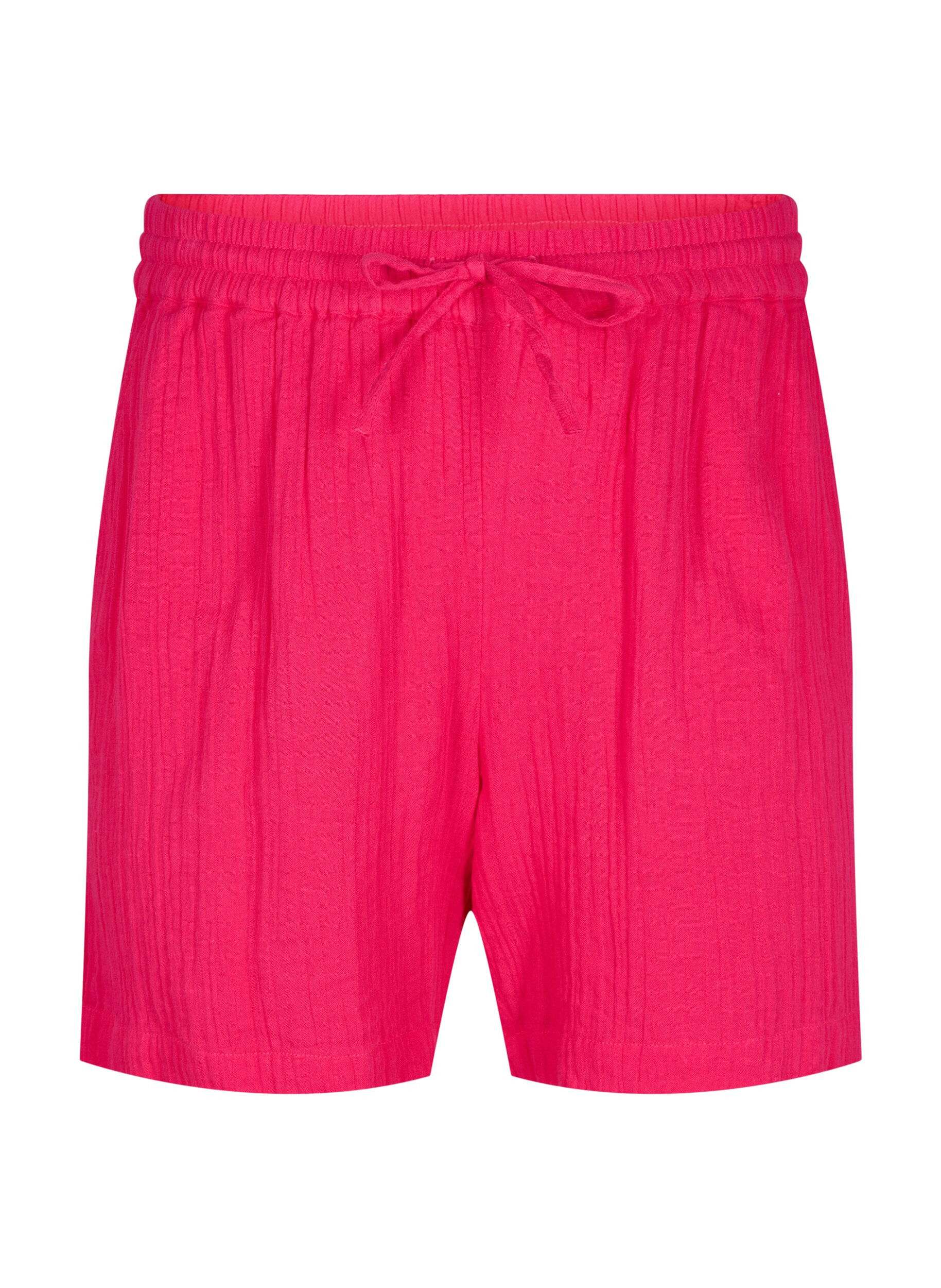 Zizzi Shorts i bomullsmuslin med fickor, Bright Rose, Packshot image number 0