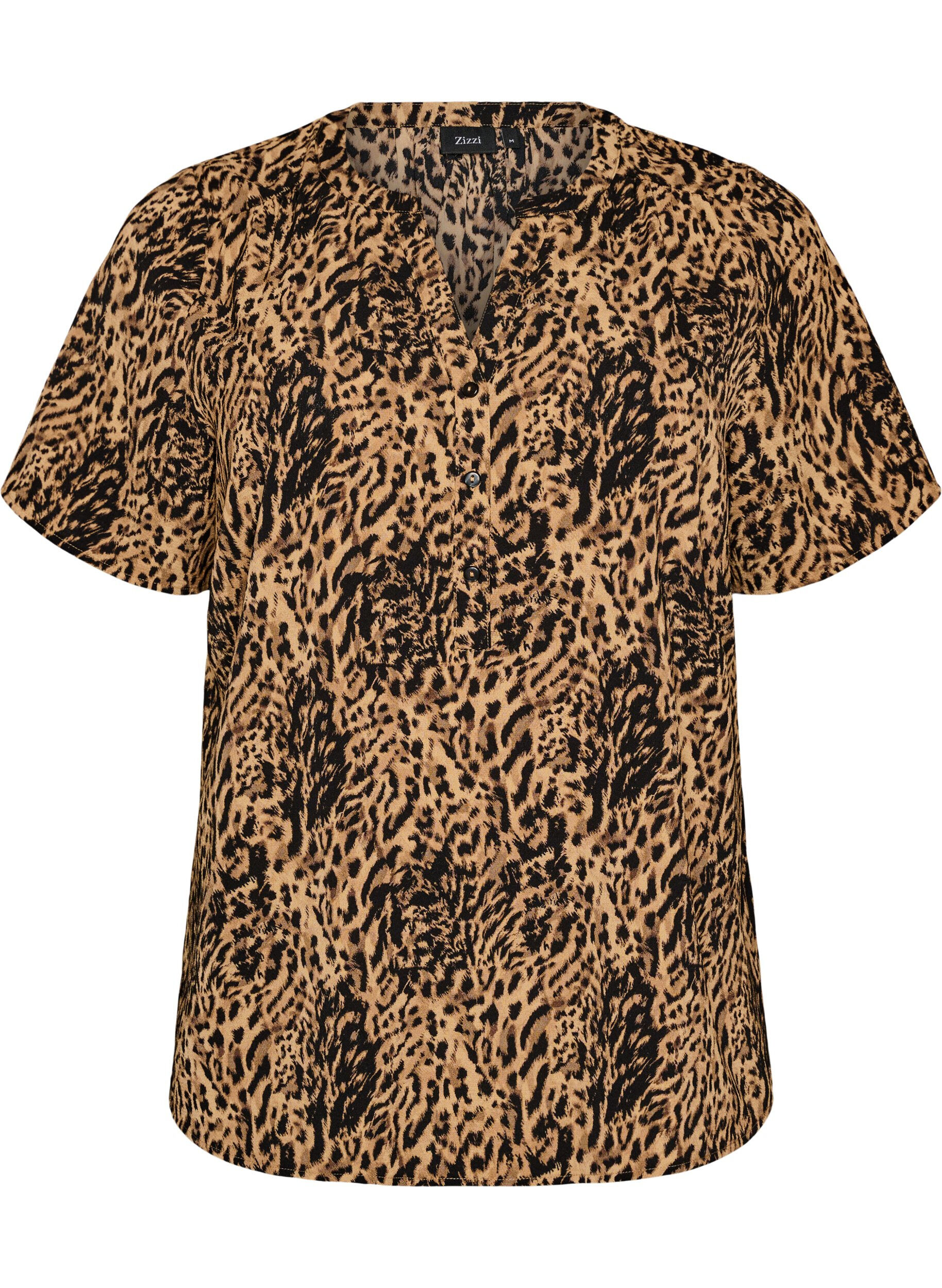 Zizzi V-ringad blus med korta &auml;rmar, Brun, Packshot image number 0