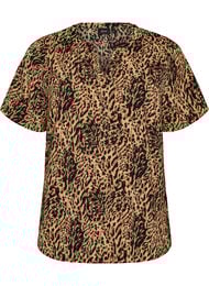 V-ringad blus med korta &auml;rmar, Brun