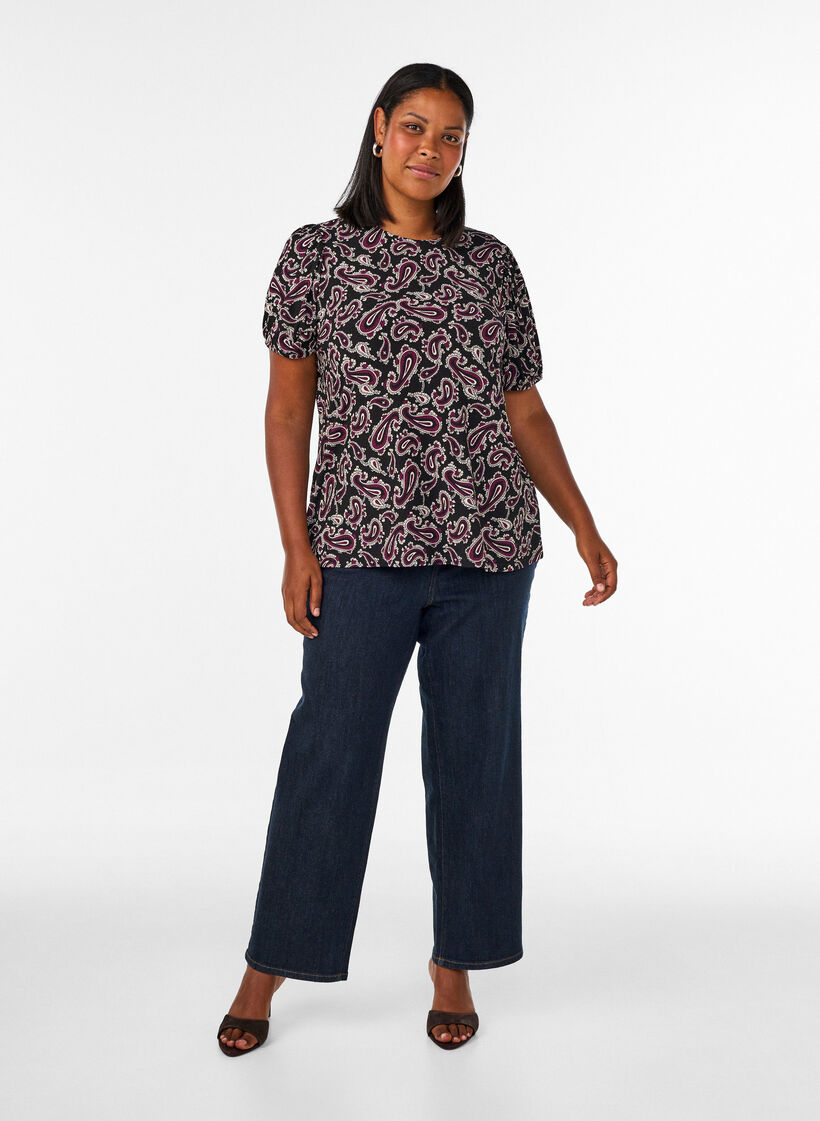 Blus med l&aring;nga &auml;rmar och paisleym&ouml;nster, M&ouml;rk Bordeaux, Model image number 1