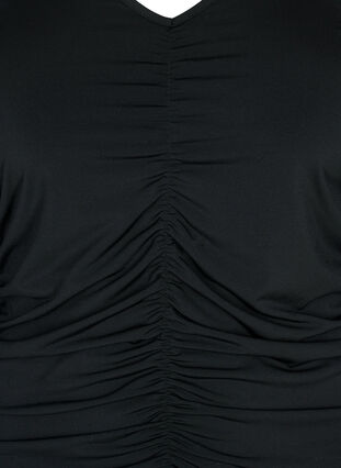 Blus med v-ringning och drapering, Black, Packshot image number 2