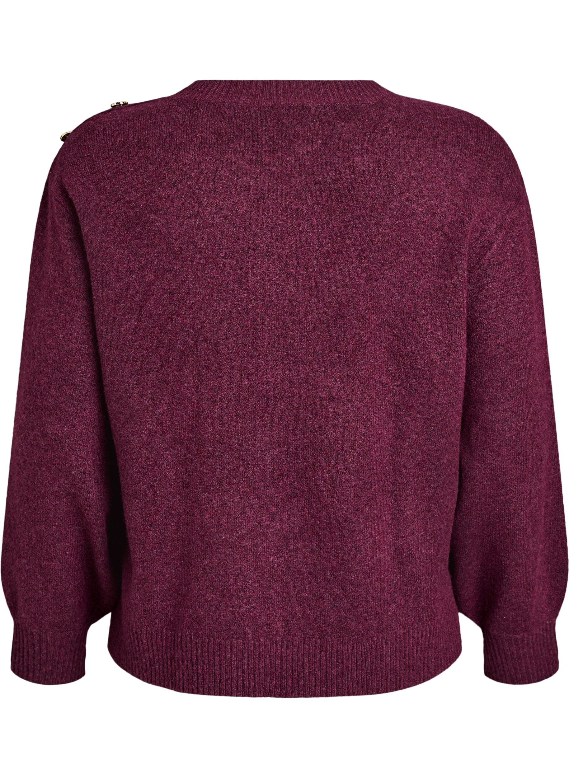 ZizziStickad blus med knappdetalj, M&ouml;rk Bordeaux, Packshot image number 1