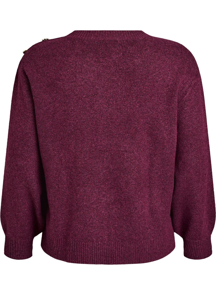 Stickad blus med knappdetalj, M&ouml;rk Bordeaux, Packshot image number 1
