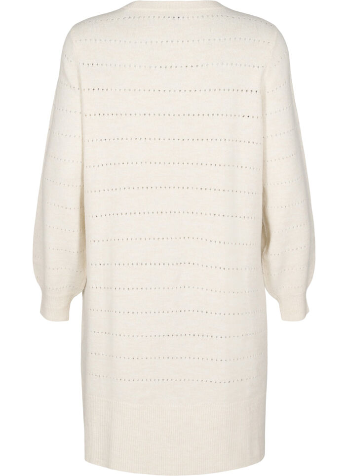 Stickad klänning med slitsar och hålmönster, Birch Mel., Packshot image number 1