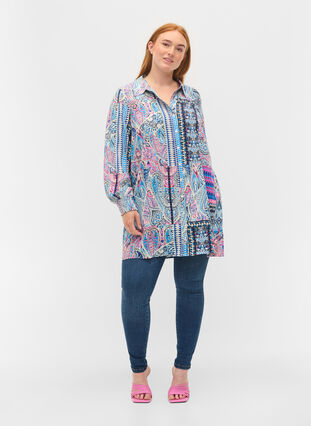 Viskosskjorta med paisleymönster, Blue Pink Paisley , Model image number 2