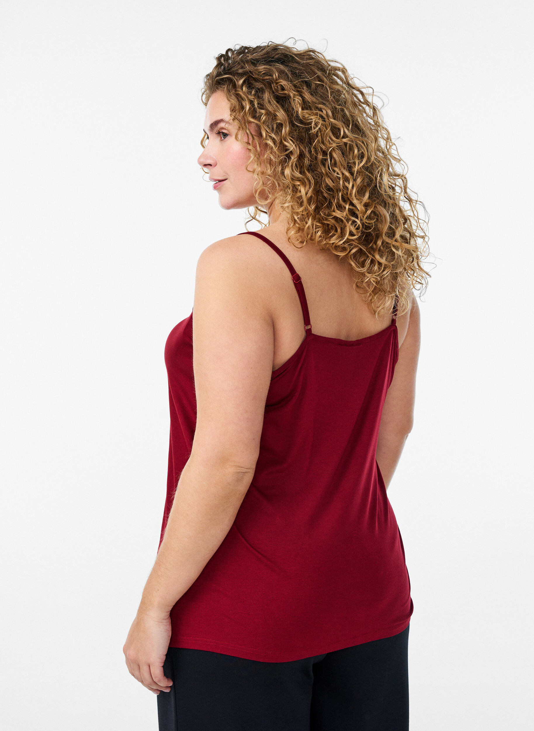 Zizzi Topp med spetsdetalj och spaghettiband, Brun, Model image number 2