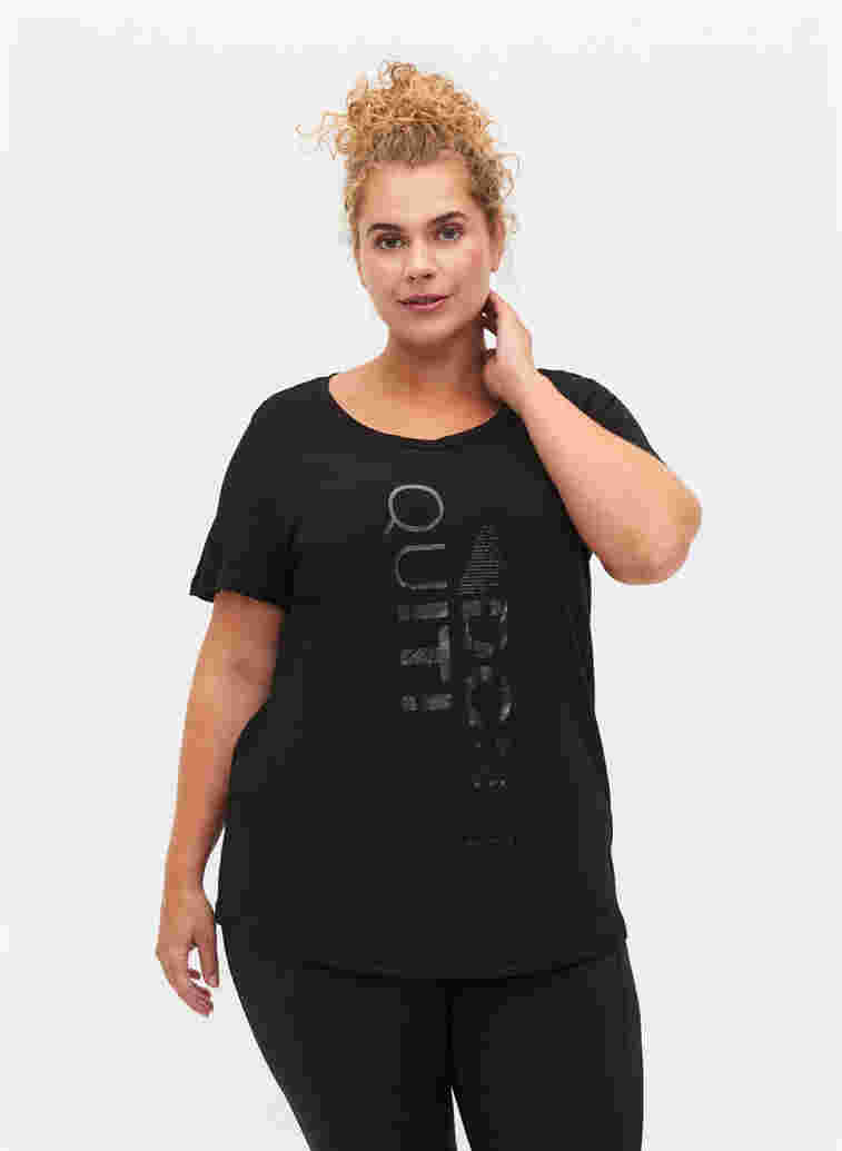  T-shirt till träning med print, Black Don't Quit , Model