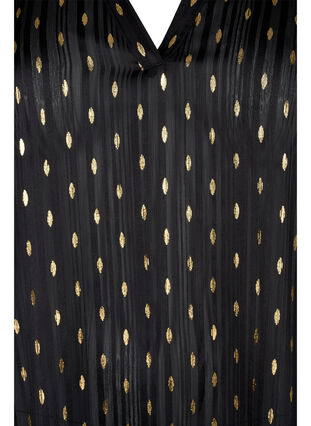 Mönstrad blus med smock och v-ringning, Black w. Gold, Packshot image number 2