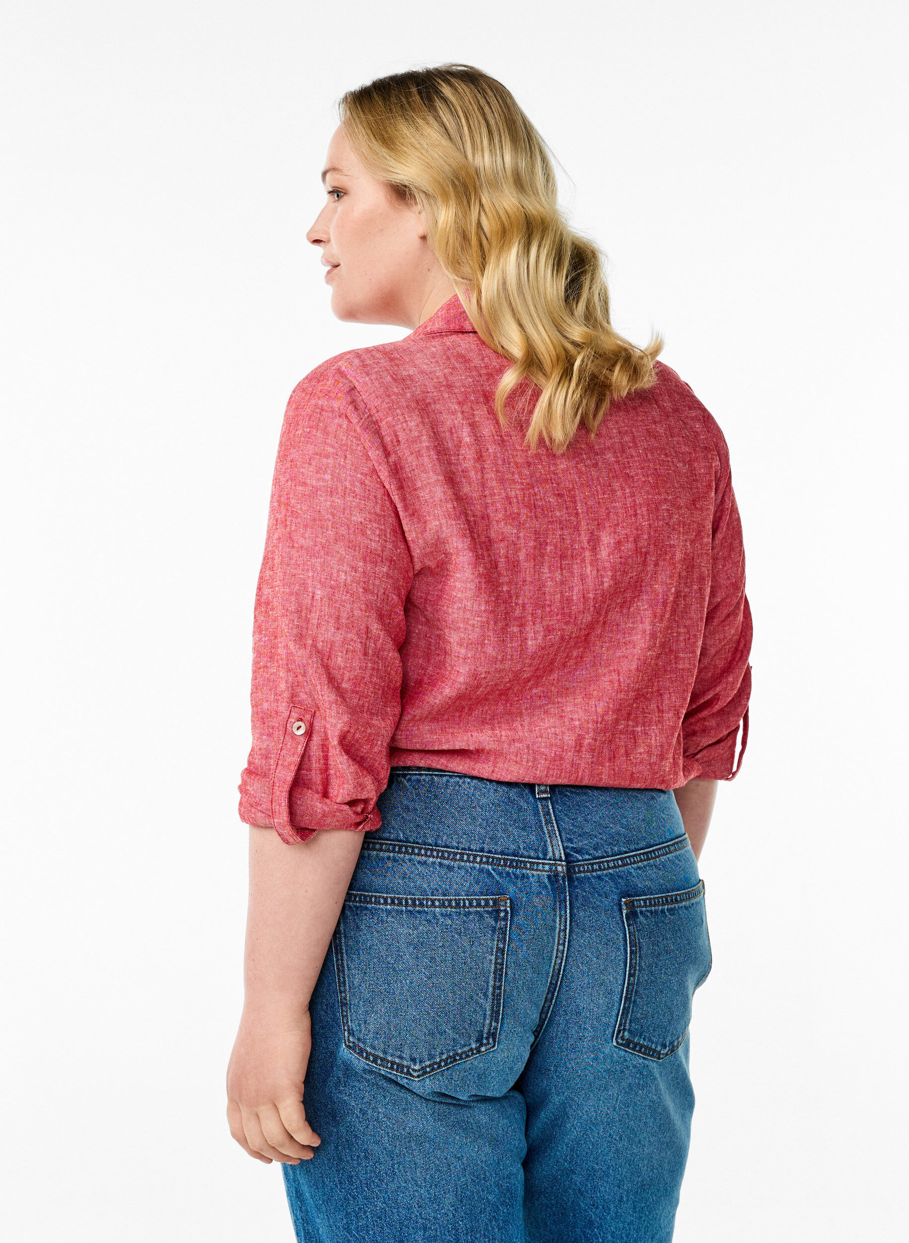 Zizzi Skjorta i linne och viskos med 3/4-&auml;rmar, R&ouml;d, Model image number 2