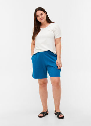 Lösa shorts i bomull med fickor, Fjord Blue, Model image number 3