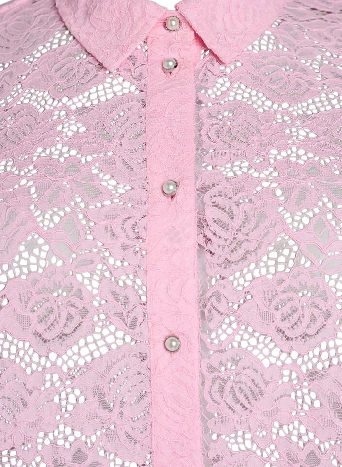 Spetsskjortsblus med p&auml;rlknappar, Rosa, Packshot