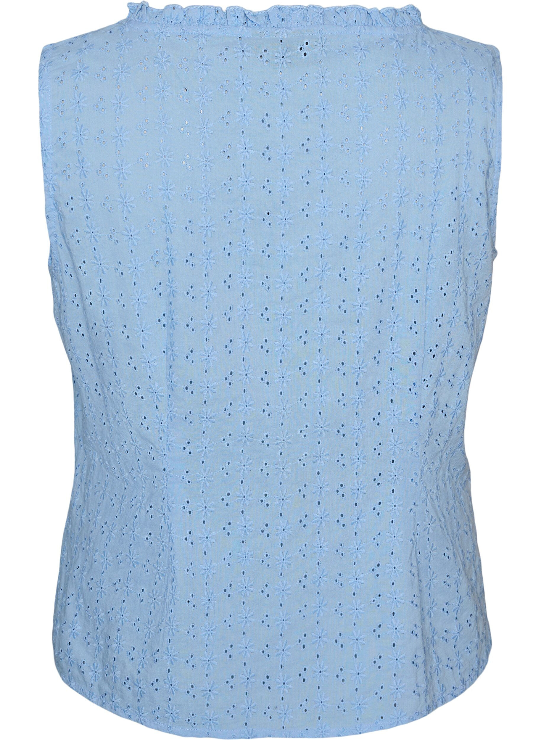 Zizzi&Auml;rml&ouml;s blus med broderie anglaise och volanger, Bl&aring;, Packshot image number 1