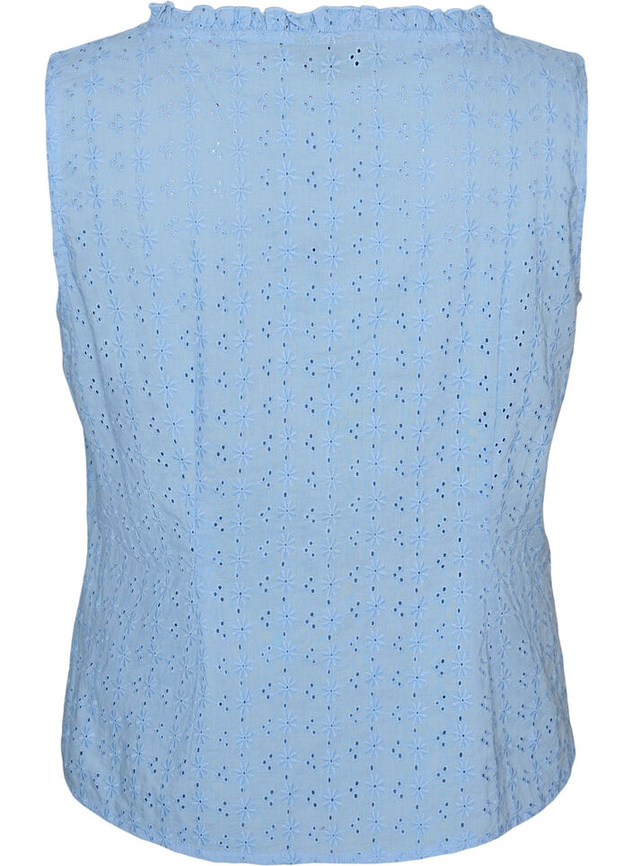 &Auml;rml&ouml;s blus med broderie anglaise och volanger, Bl&aring;, Packshot image number 1