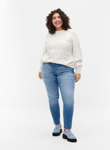 Emily jeans i slim fit med normalhög midja , Blue denim, Model image number 0