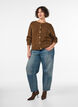 Kabelstickad cardigan med dekorativa knappar, Brun, Model image number 1