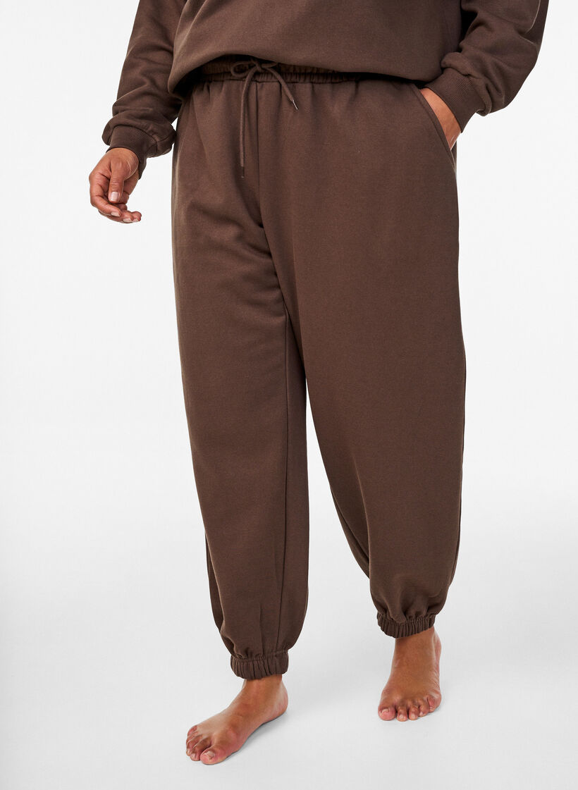 Sweatpants med h&ouml;g midja och fickor, Brun, Model image number 2