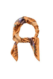 Kvadratisk scarf i satinlook med m&ouml;nster, Brun