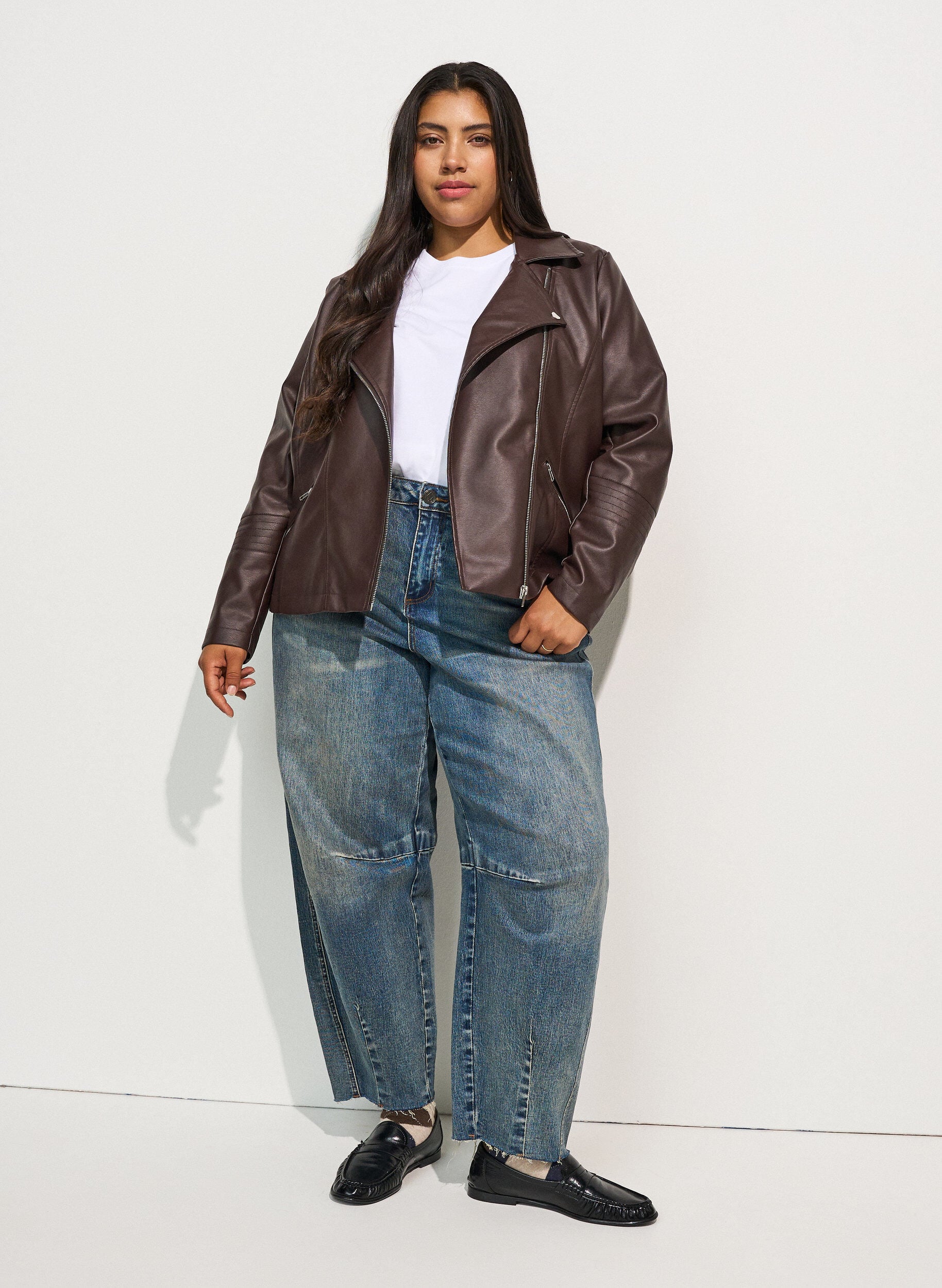 ZizziBikerjacka i l&auml;derimitation, Brun, Model image number 1