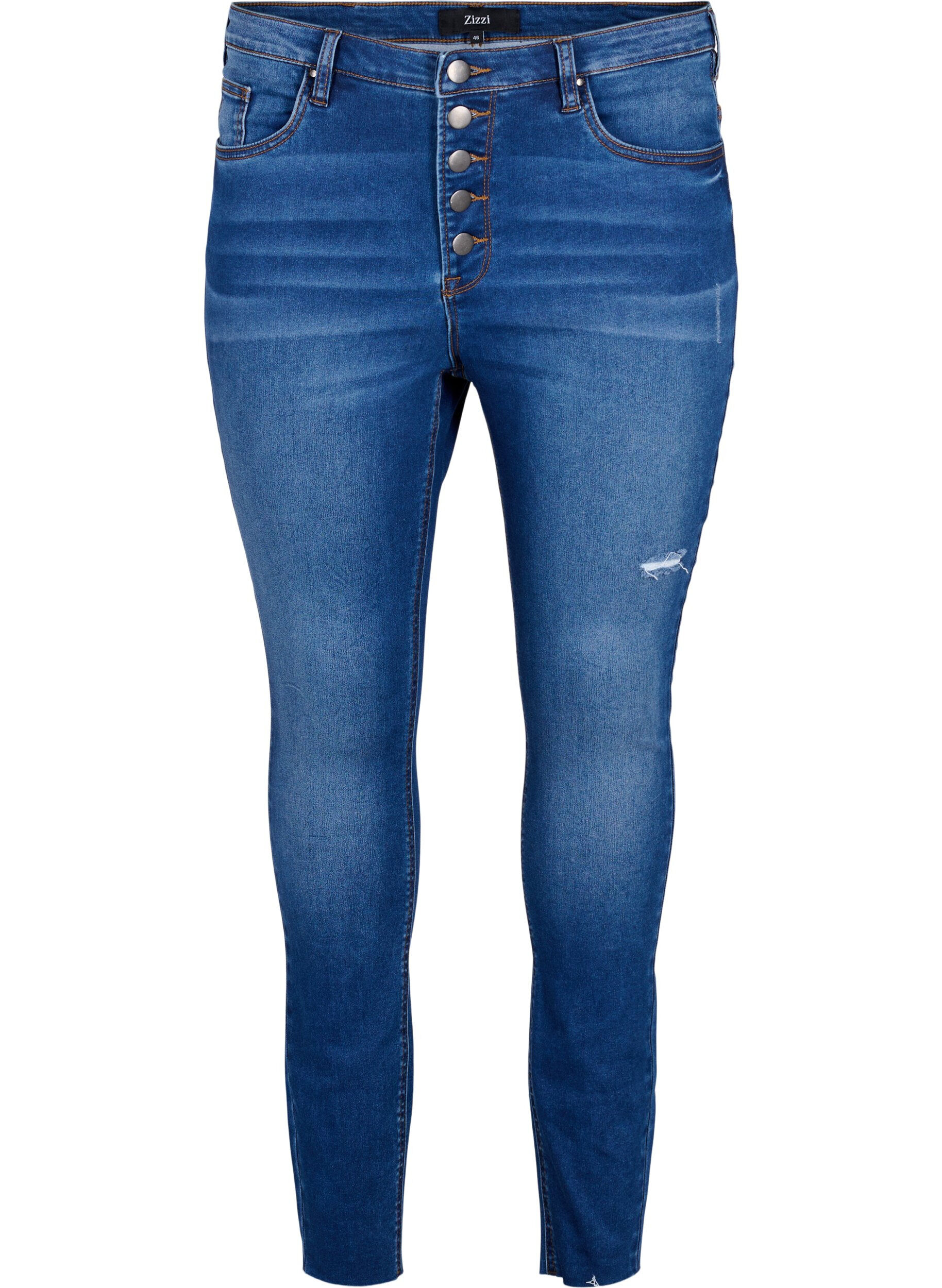 Zizzi Amy jeans med h&ouml;g midja och knappar, Blue denim, Packshot image number 0