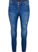 Amy jeans med hög midja och knappar, Blue denim, Packshot image number 0