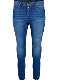 Amy jeans med hög midja och knappar, Blue denim, Packshot