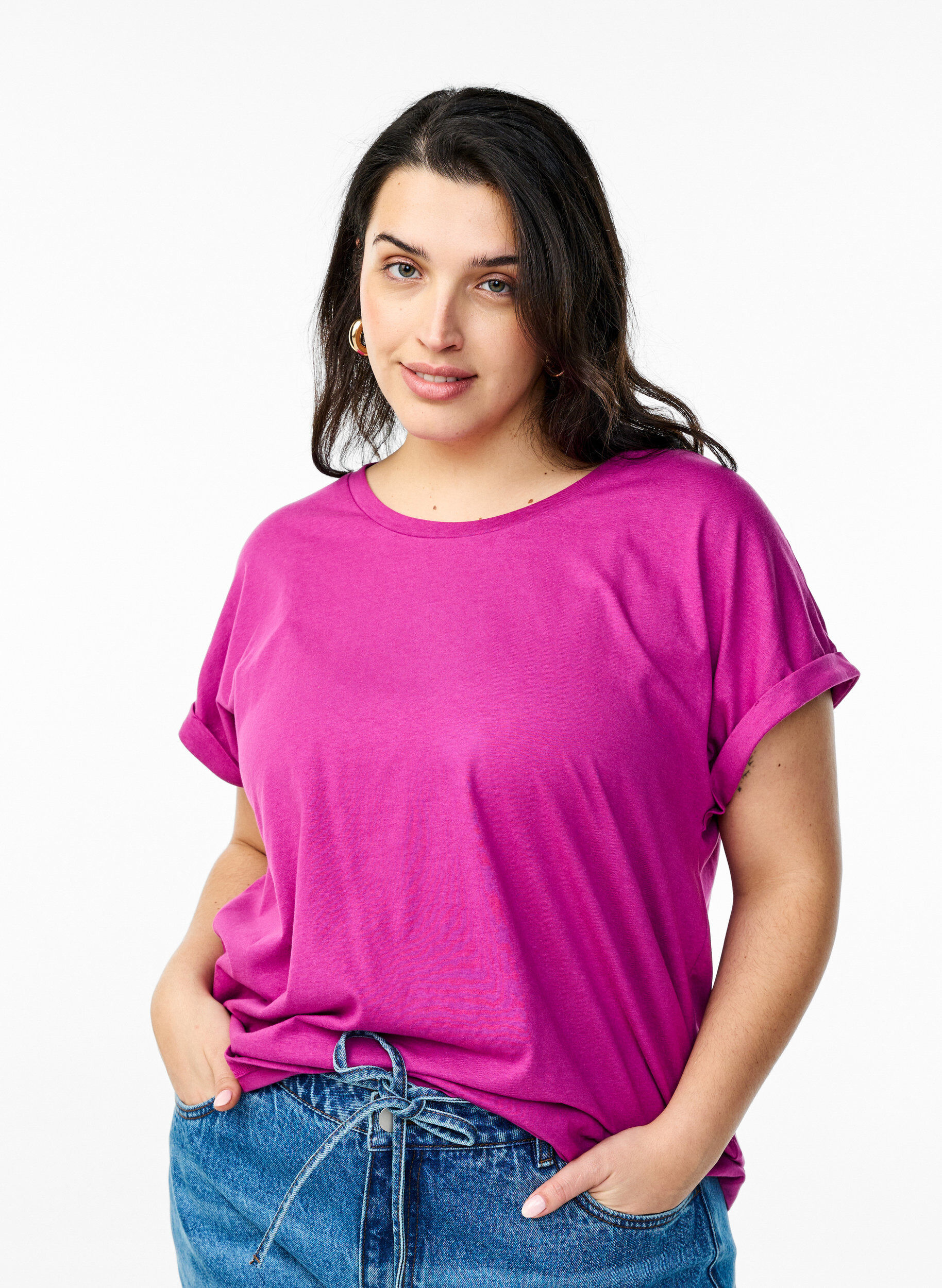 ZizziKort&auml;rmad t-shirt i bomullsblandning, Lila, Model image number 0