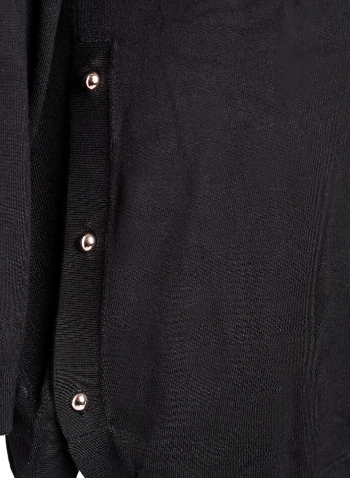 Stickad blus med knappar i sidan, Svart, Packshot image number 3