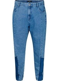 Croppade Mille mom jeans med blockfärgad detalj, Blue denim