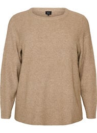 Melerad stickad blus med rund halsringning, Beige