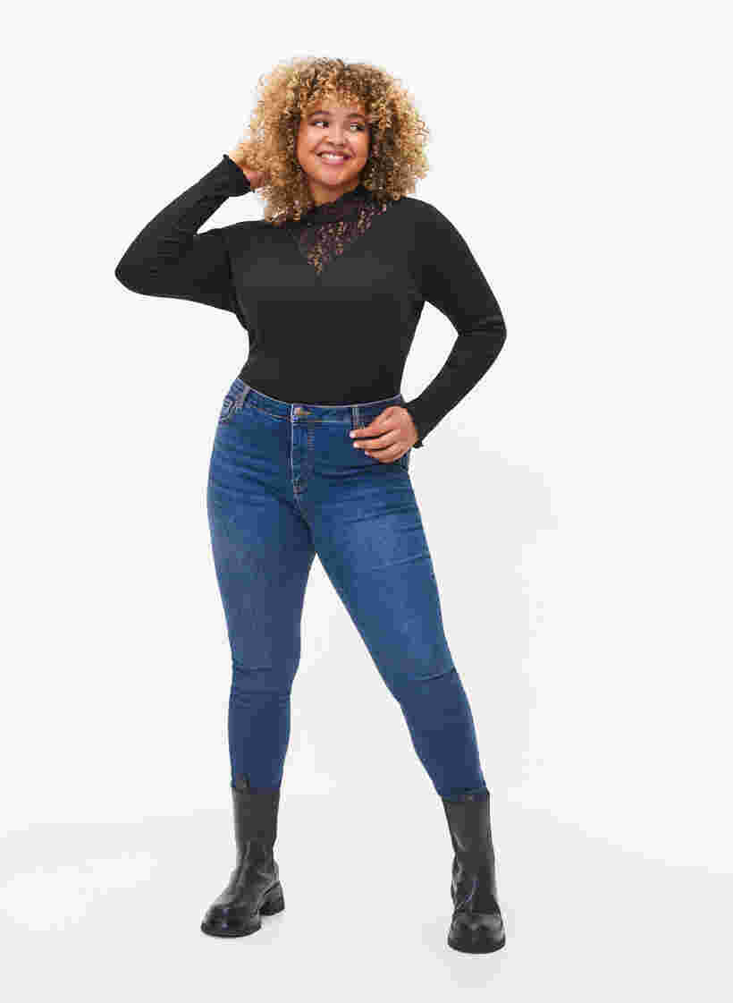 Super slim Amy jeans med hög midja, Blue denim, Model image number 0