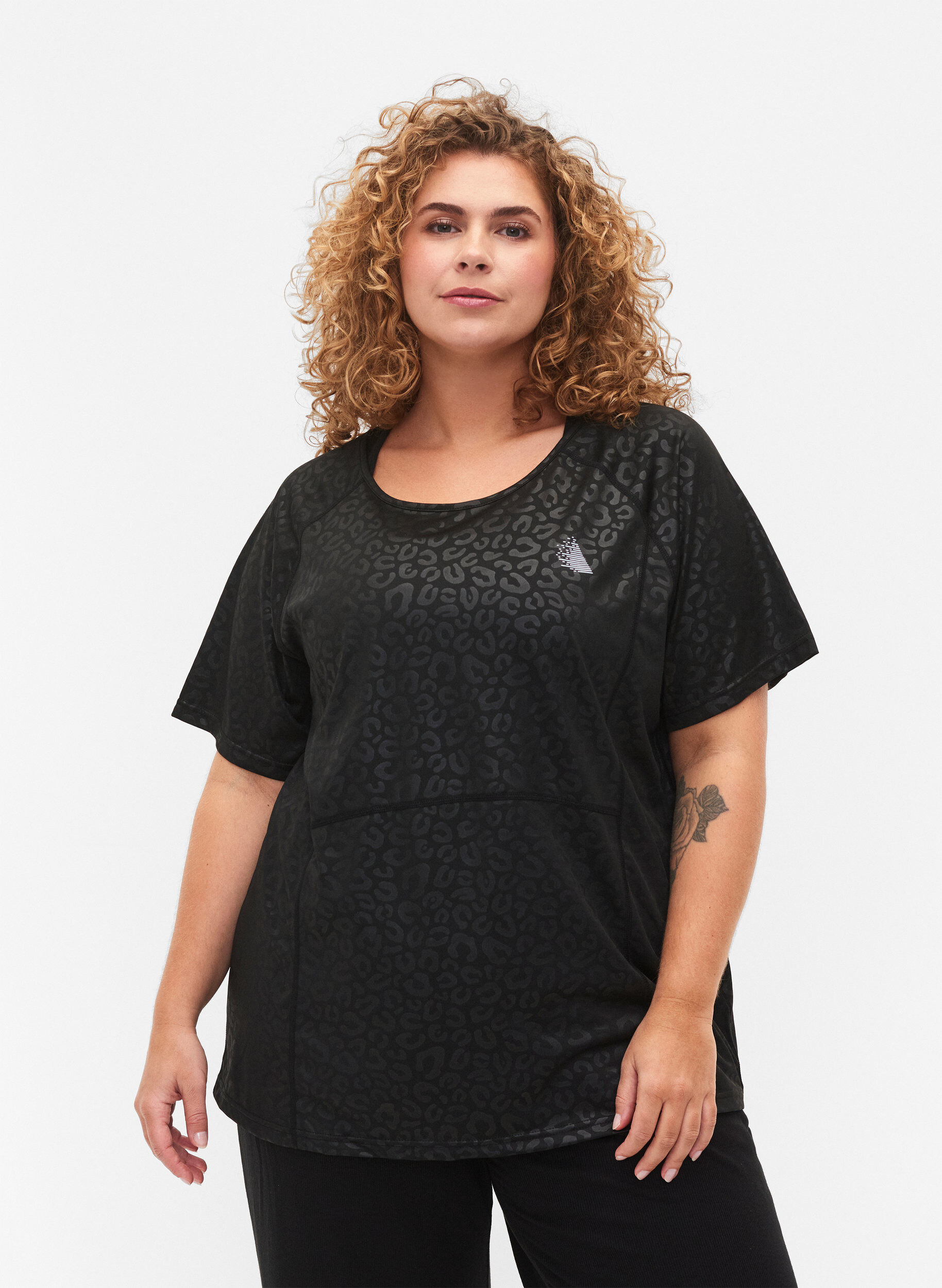 Zizzi Tr&auml;ningst-shirt med tryck och mesh, Black, Model image number 0