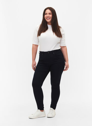 Super slim Amy jeans med hög midja, Unwashed, Model image number 0