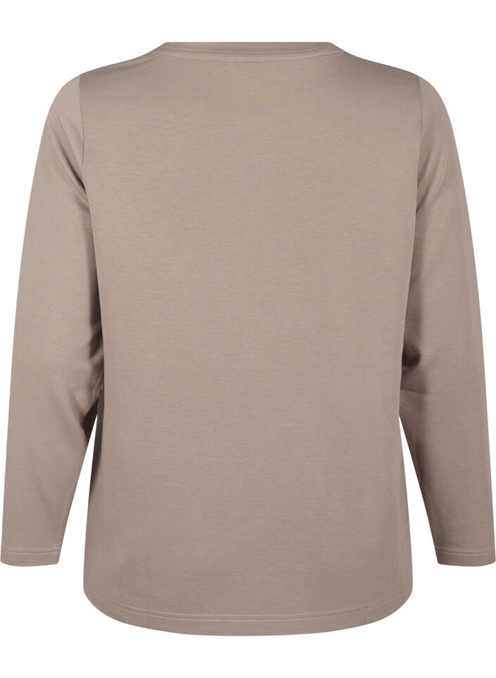 Blus i modalblandning med rund halsringning, Beige, Packshot image number 1