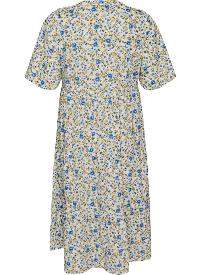 Midikl&auml;nning i bomull med blommigt m&ouml;nster, Bl&aring;, Packshot image number 1