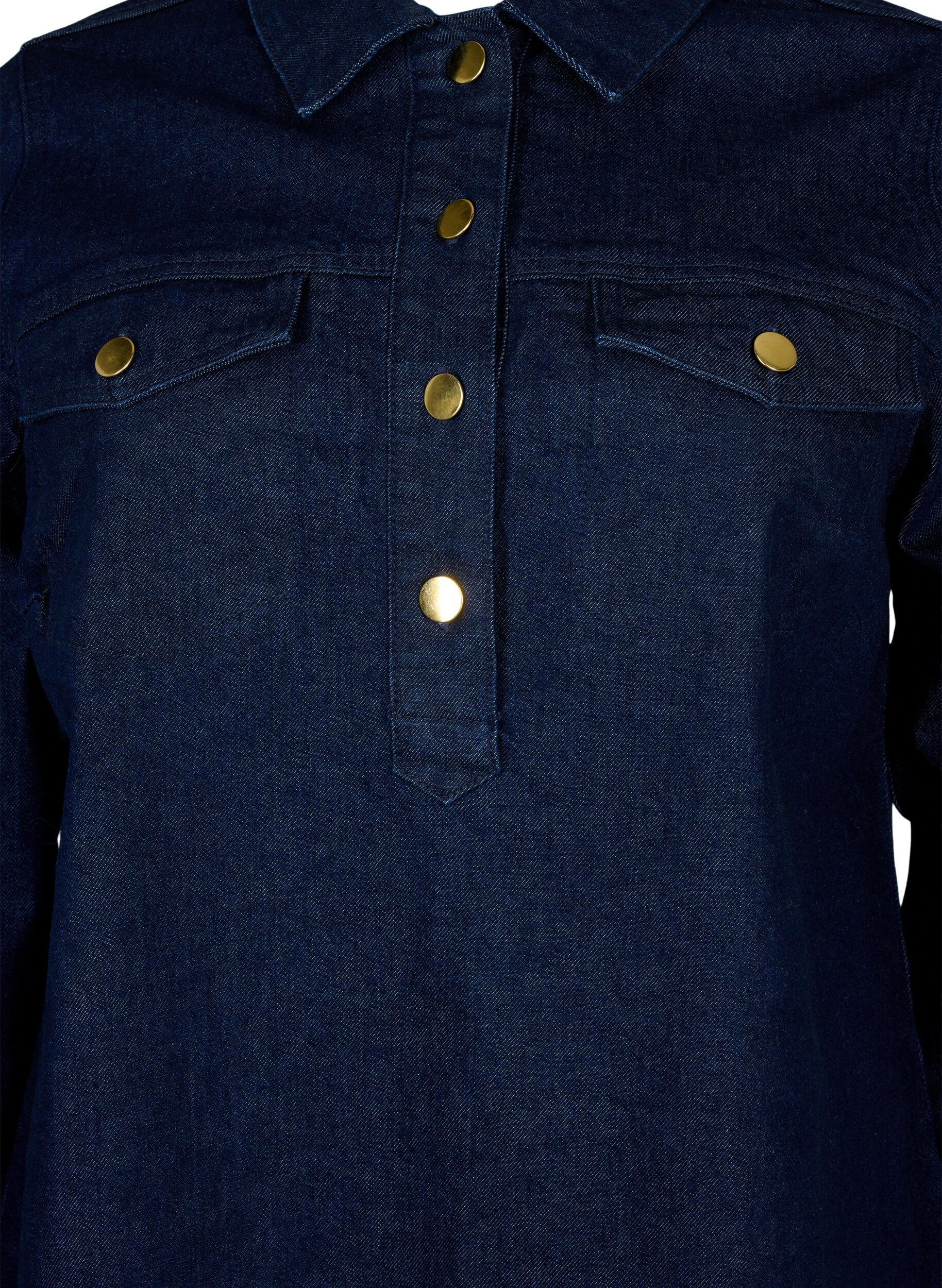 Zizzi Denimkl&auml;nning i a-linjeform med knappar, Dark Blue Denim, Packshot image number 2