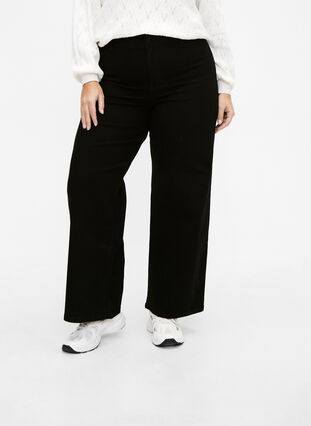 Jeans med hög midja och vida ben, Black, Model image number 2