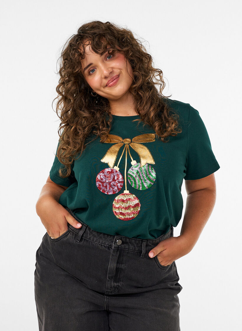 Jul-t-shirt i ekologisk bomull, Gr&ouml;n, Model image number 0