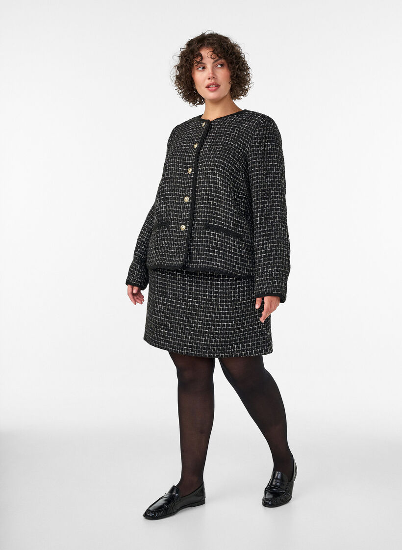 Jacka i boucl&eacute; med guldf&auml;rgade knappar, Svart, Model image number 1