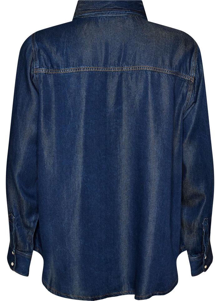 Jeansskjorta i lyocell med tryckknappar, Bl&aring;, Packshot image number 1