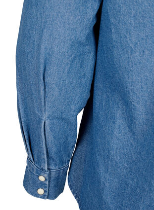 Blommig denimskjorta med bröstficka, Light Blue Denim, Packshot image number 4