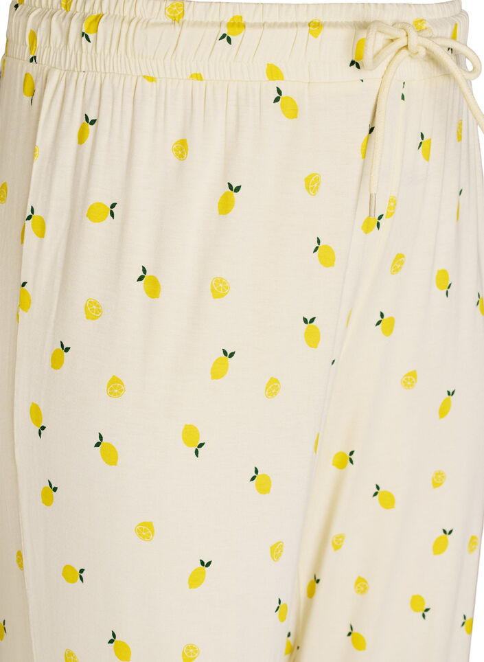 Pyjamasbyxor i mjuk jersey med h&ouml;g midja och fruktm&ouml;nster, Gul, Packshot image number 2