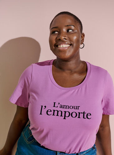 Kortärmad bomulls t-shirt med tryck,  Lavender LAMOUR, Image image number 0