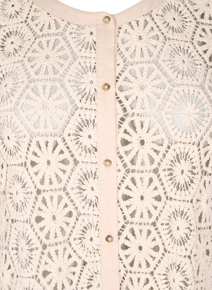 Kortärmad kofta i virkat material, Beige, Packshot image number 2