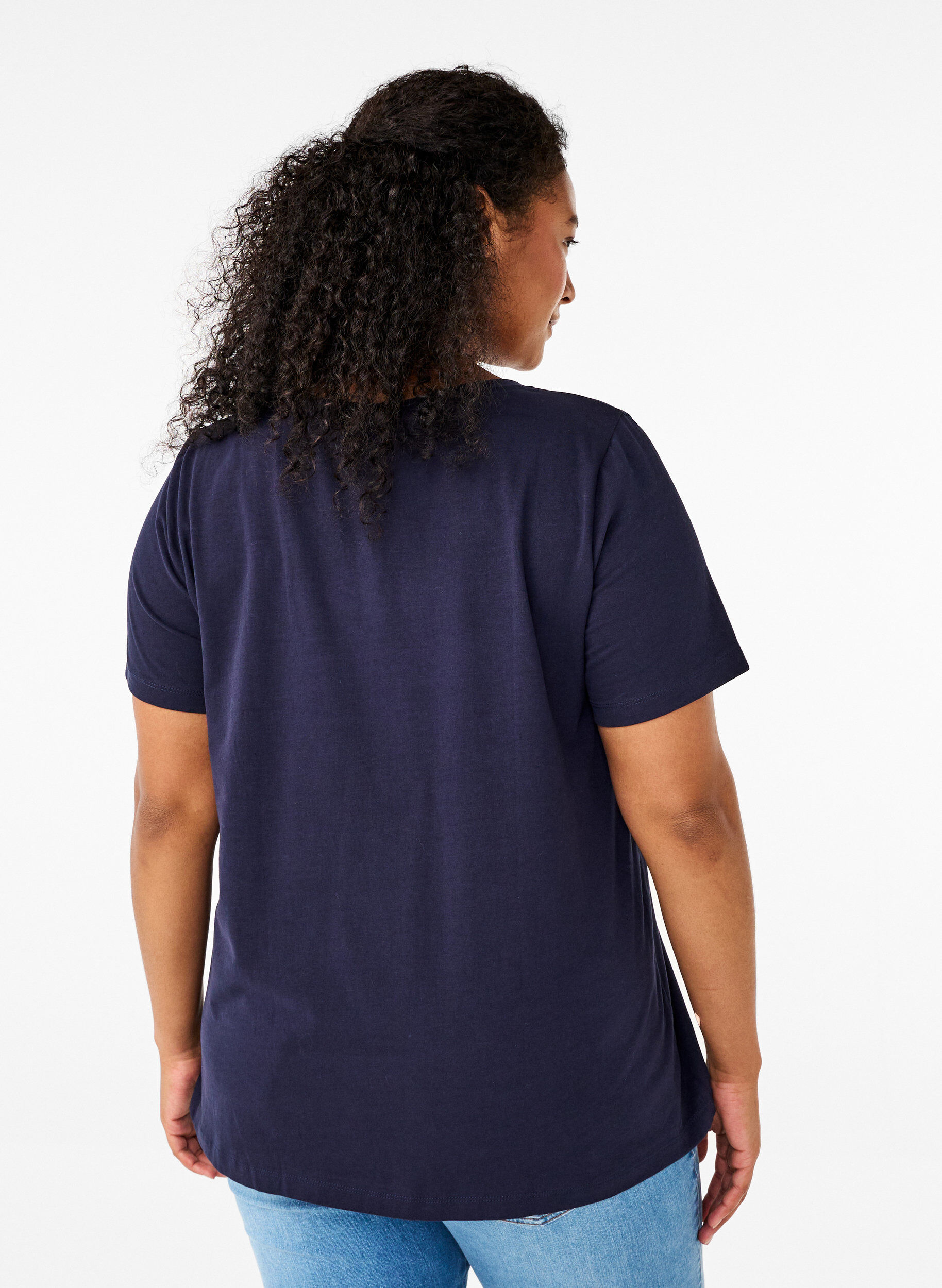 ZizziEnf&auml;rgad t-shirt i bomull, Bl&aring;, Model image number 2