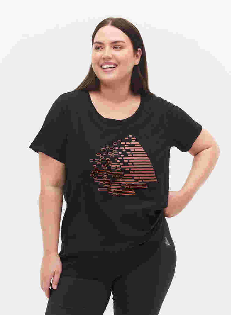  T-shirt till träning med print, Black w. Copper Foil, Model