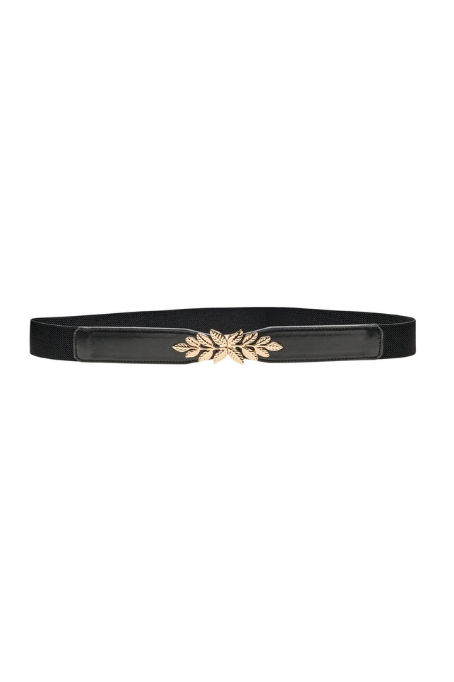 Smalt midjeb&auml;lte med bladformat sp&auml;nne, Svart, Packshot image number 0